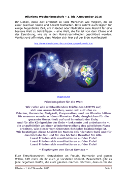 Hilarions Wochenbotschaft &ndash; 1. bis 7.November 2015 Ihr Lieben