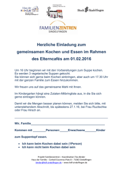 Herzliche Einladung zum gemeinsamen Kochen und Essen im