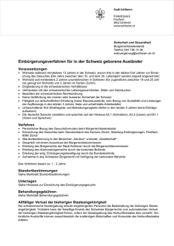 Einb&uuml;rgerungsverfahren f&uuml;r in der Schweiz geborene Ausl&auml;nder