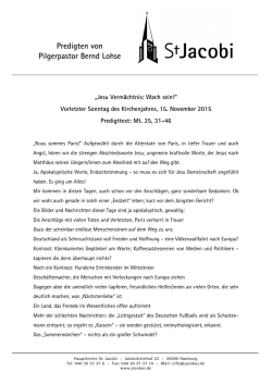 Jesu Verm&auml;chtnis: Wach sein!