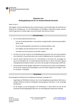 Hinweise zum Kindergeldanspruch für im Ausland lebende Deutsche