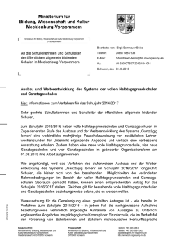 Informationsschreiben an die Schulen