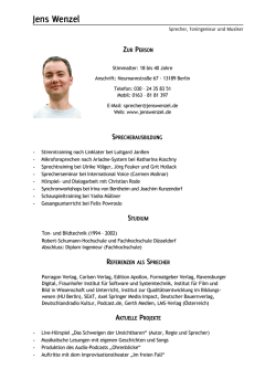Jens Wenzel - Toningenieur, Sprecher und Musiker