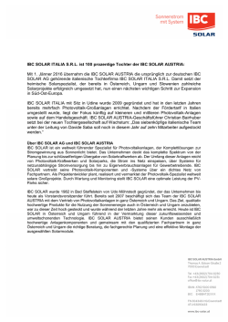 IBC SOLAR ITALIA S.R.L. ist 100 prozentige Tochter der IBC SOLAR