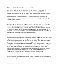 Delignit: Langfristiger Wachstumskurs dank neuer - Delignit-AG