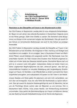 Resolution zu den Übergriffen auf Frauen in der Silvesternacht in Köln