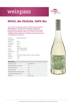HUGO, der Ehrliche, 100% Bio - Peter Riegel Weinimport GmbH