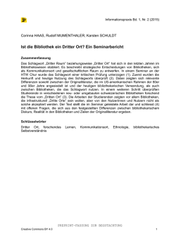 Ist die Bibliothek ein Dritter Ort? Ein Seminarbericht
