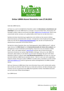 Dritter UBRM-Alumni Newsletter vom 27.04.2015