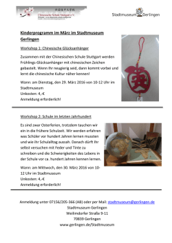 Kinderprogramm im März im Stadtmuseum Gerlingen