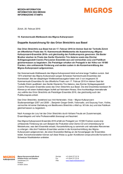 Doppelte Auszeichnung f&uuml;r das Orion Streichtrio aus Basel