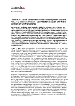 Jahresabschluss 2015 &ndash; Medienmitteilung