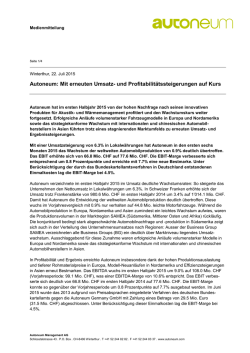 Medienmitteilung Halbjahresergebnis 2015