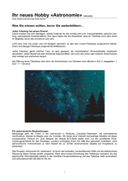 Ihr neues Hobby &laquo;Astronomie&raquo; Information