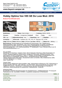 Hobby Optima Van V65 GE De Luxe Mod. 2016 NEUFAHRZEUG