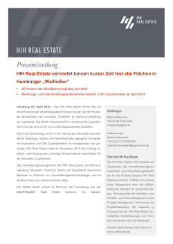 HIH Real Estate vermietet binnen kurzer Zeit fast alle Fl&auml;chen in