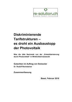 Diskriminierende Tarifstrukturen &ndash; es droht ein Ausbaustopp der