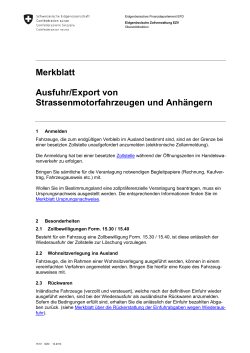 Merkblatt Ausfuhr/Export von Strassenmotorfahrzeugen und
