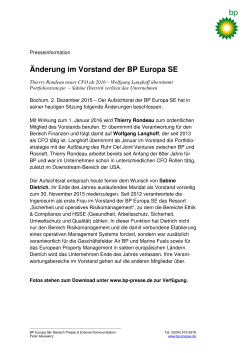 Änderung im Vorstand der BP Europa SE