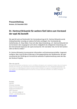 Dr. Hartmut Br&ouml;samle f&uuml;r weitere f&uuml;nf Jahre zum Vorstand der wpd