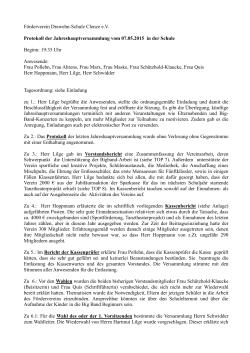 Protokoll der Jahreshauptversammlung vom 07.05.2015