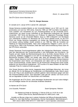 Die ETH Zürich nimmt Abschied von Prof. Dr. Giorgio Semenza Er