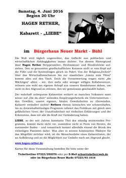 HAGEN RETHER, Kabarett - &bdquo;LIEBE&ldquo; im B&uuml;rgerhaus Neuer Markt