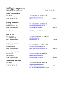 eine Adressliste der Hotels und Pensionen (einschl. Jugendherberge)