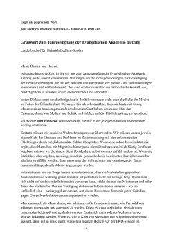 Gru&szlig;wort zum Jahresempfang der Evangelischen Akademie Tutzing