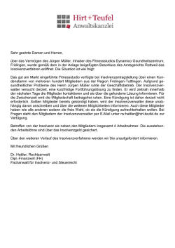 Insolvenzer&ouml;ffnung &uuml;ber das Verm&ouml;gen des Fitnessstudio Dynamico
