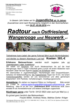 Radtour Ostfriesland 24. Juli bis 05. August 2016