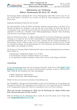 Information zur Vorlesung H&ouml;here Mathematik III (Prof. Dr. Steidl)