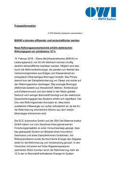 Neue Reformgasmotortechnik erhöht elektrischen Wirkungsgrad um
