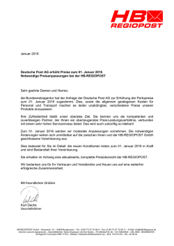 Januar 2016 Deutsche Post AG erh&ouml;ht Preise zum 01. Januar 2016