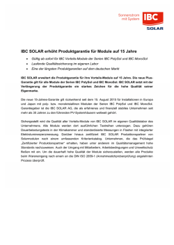IBC SOLAR erh&ouml;ht Produktgarantie f&uuml;r Module auf 15 Jahre