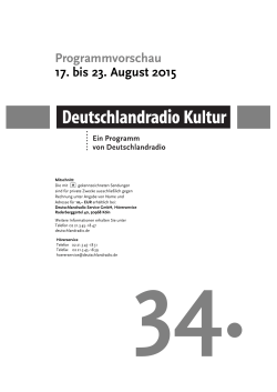 Programmvorschau 17. bis 23. August 2015