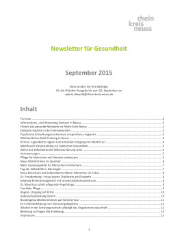 Newsletter für Gesundheit September 2015 Inhalt