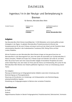 Ingenieur/-in in der Neutyp- und Serienplanung in Bremen
