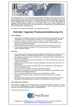Details Techniker/Ingenieur Prozessautomatisierung m/w