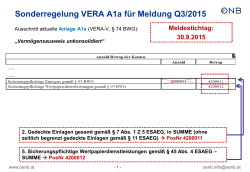 Sonderregelung VERA A1a für Meldung Q3/2015