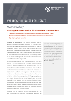 Warburg-HIH Invest erwirbt Büroimmobilie in Amsterdam