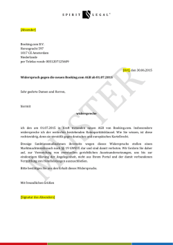 [Absender] Booking.com B.V. Herengracht 597 1017 CE Amsterdam