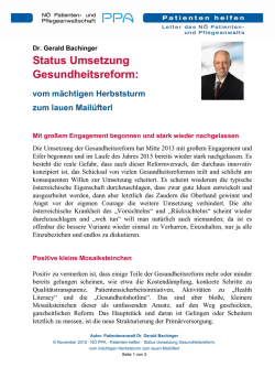 Status Umsetzung Gesundheitsreform