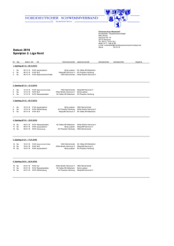 Spielplan 2. Liga 2016 - Norddeutscher Schwimmverband