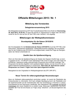 Offizielle Mitteilungen 2015 / Nr. 1 Mitteilung des Vorstandes
