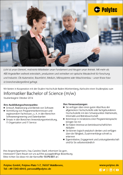 Informatiker Bachelor of Science (m/w)