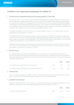 Preise zu den Ergaenzenden Bedingungen