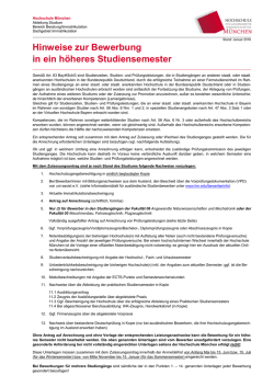 Hinweise zur Bewerbung auf ein h&ouml;heres Semester
