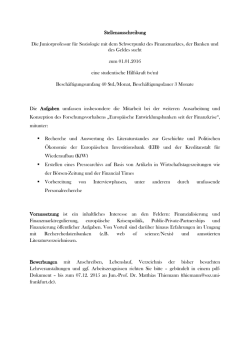 Stellenausschreibung Die Juniorprofessur für Soziologie mit dem