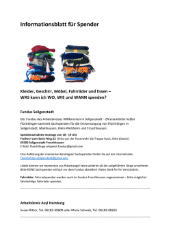 Informationsblatt f&uuml;r Spender - willkommenskultur